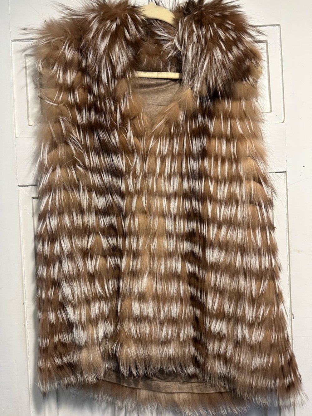 Fox Fur Vest in Rich Almond Brown with Ivory Highlights